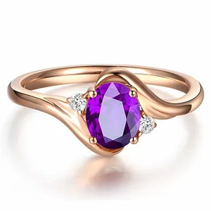 14K Rose Gold Plated Adjustable Purple Crystal Amethyst Ring for Women thumbnail 2