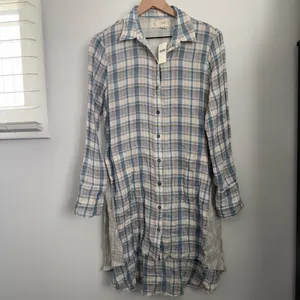 Anthropologie‎ Small NEW Plaid Tunic Shirt Peasant Lagen Relaxed Cotton Gauze thumbnail 3