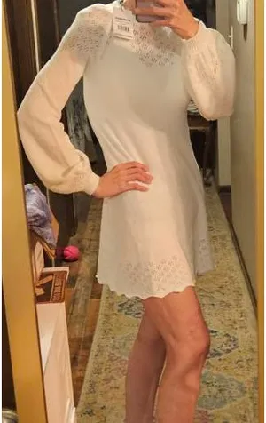RUMORED Knit Pullover Dress White Crew Neck Open Knit Lace Accent S Women thumbnail 1