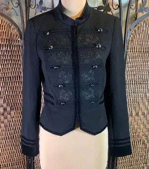 White House | Black Market Black Velvet-Trim Military Style Jacket Size 4 thumbnail 1