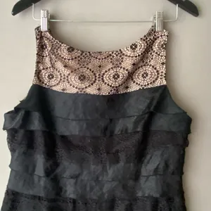 London Times Silk Lace MobWife Office Siren Tiered Cocktail‎ Dress 14 Black thumbnail 2