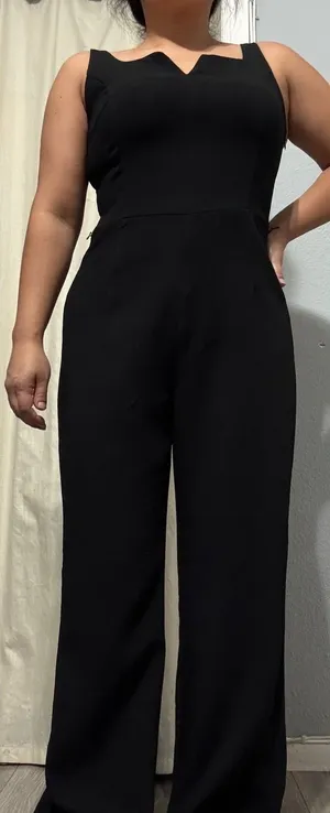 UNIQ Elegant Black Wide Leg V Neck Sleeveless Jumpsuit‎ Women Large thumbnail 1