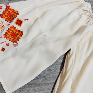 Lucky‎ & Blessed Cream Embroidered Off Shoulder Boho Western Dress Medium DR007 thumbnail 11