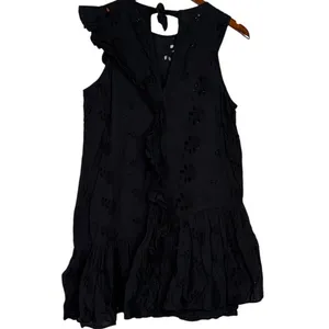 Zara Delicate Eyelet Floral Daisy Embroidered Sleeveless Mini Dress Large Black thumbnail 13