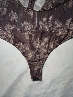 Free People Brown Floral Satin Bodysuit thumbnail 3