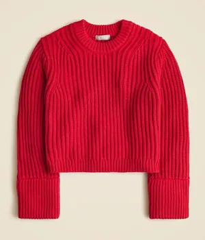 J. CREW Heritage Cotton Fisherman Crewneck Sweater Red Size Medium Fall Winter thumbnail 1