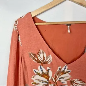 Free People Pink Orange Floral Long‎ Sleeve Boho Shift Dress S thumbnail 6