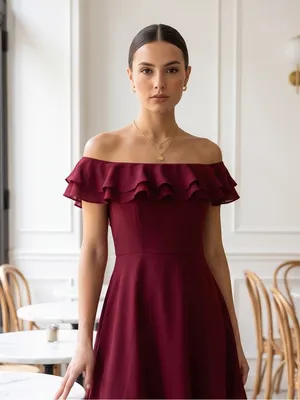 Lulu's Burgundy Off-Shoulder Ruffle Midi Dress thumbnail 6