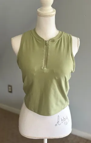 Danskin Active‎ Tank Top Olive Green Sleeveless Zip Up Athletic Large thumbnail 1