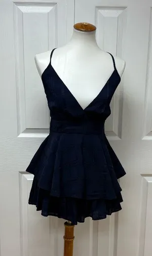 Polly Dress Theodora Navy Romper‎ With Plaid Print - Size 4. thumbnail 1