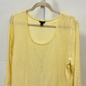 Ann Taylor Sunny Yellow Linen Blend Split Back Layered Top 3/4 Sleeve Large Boho thumbnail 3