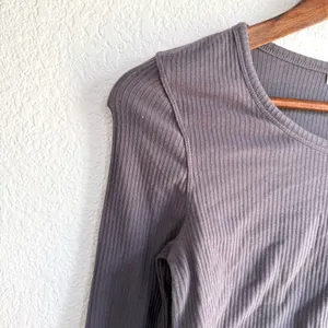NEW Free People Womens Shirt Top Gray Boulevard Ribbed Lace Hem Size Medium thumbnail 5