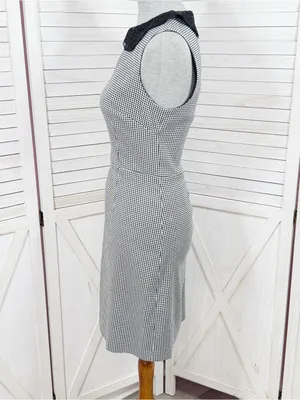 Betsey Johnson Lace Collar Houndstooth Sheath Dress Black White Sz 6 Sleeveless thumbnail 3