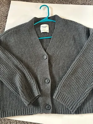 Abercrombie & Fitch Gray Ribbed Button-Up Cardigan Sweater thumbnail 1