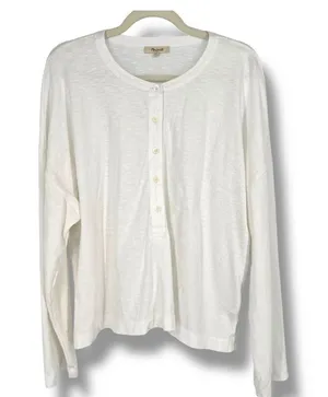 Madewell Bombay Minimalist Casual White Long Sleeve Henley Top Size XL NWT thumbnail 1