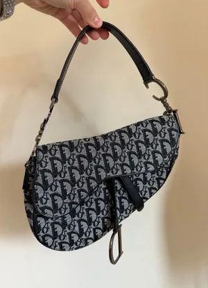 Vintage Christian Dior Saddle Bag Navy Oblique Jacquard Silver Hardware Y2K thumbnail 1