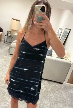aerie Blue Tie-Dye Lace Trim Slip Dress thumbnail 1