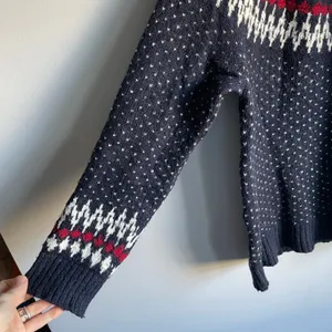 Eddie Bauer Navy Blue Wool Blend Fair Isle Mock Neck Sweater Size Extra Large XL thumbnail 6