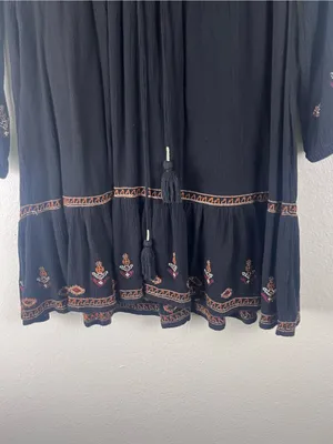IDYLLWIND Hurst Black Embroidered Mini Dress Size Medium Western Festival Chic thumbnail 6