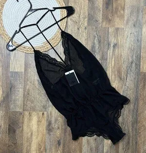 ZARA Black Open Back Semi-Sheer Bodysuit Lingerie Size Medium NEW w TAGS thumbnail 1