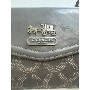 Vintage y2k Coach Grey Signature Jacquard Leather Trifold Wallet W/ checkbook thumbnail 4