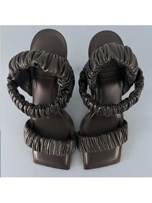 Gianni Bini Vanya Scrunched Square Toe Black Leather Dress Sandal Heels Size‎ 6 thumbnail 7