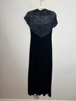 Vintage 90s My Michelle Black Velvet Rose Burnout Maxi Dress M Whimsigoth Goth thumbnail 4
