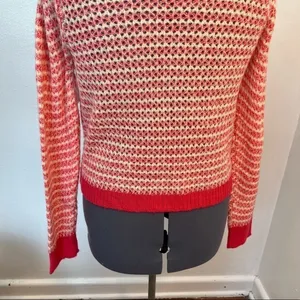 WAYF Womens Size XL Open Knit Stripe Crewneck Sweater White Pink Pullover Ribbed thumbnail 11