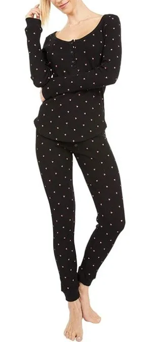 NWT‎ Revolve Plush Thermal Heart Pajama Scrunchie Set in Black Red thumbnail 1