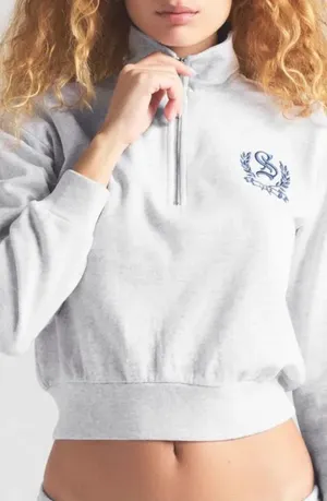 Nwt Skims Lightweight Fleece Shrunken Quarter Zip Light Heather Grey Sz L thumbnail 1