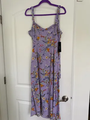 Lulus Lavender Floral Print Tie-Back Midi Dress thumbnail 8