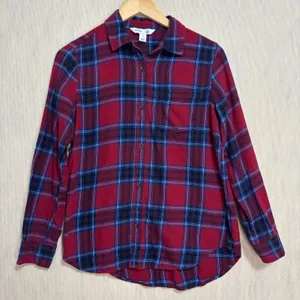 Old Navy The Classic Shirt Red Blue Plaid Flannel Button Down Casual Layering S thumbnail 1