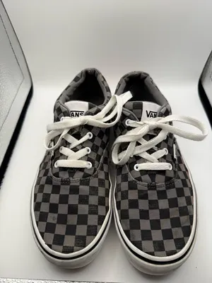 Vans Authentic Low Top Lace Ip Canvas Sneaker Checkerboard Black Grey Monochrome thumbnail 2