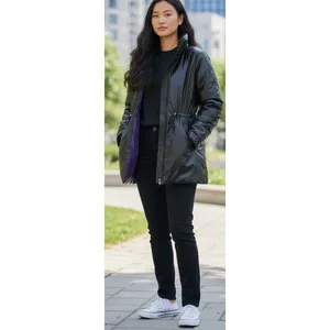 Simply Vera Wang 90s Black Utility Puffer Jacket with Purple Lining size Medium thumbnail 9