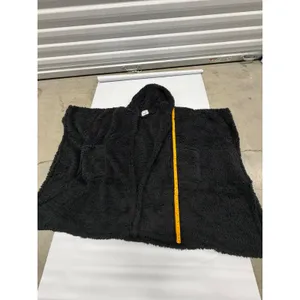 Black Sherpa Fleece Hooded Poncho Oversized Wrap with Pockets One Size thumbnail 5