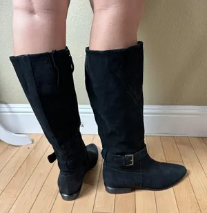 NINE WEST Black Suede Flat Riding Boot Size 8.5M Pointed Toe thumbnail 6