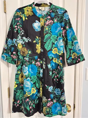 Tuckernuck Floral Shirt Dress Medium Blue Green Botanical Print NWT thumbnail 2