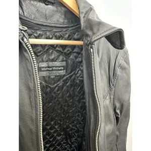 Black Leather Biker Jacket Womens Large Full Zip Quilted Lining Edgy Moto Grunge thumbnail 7