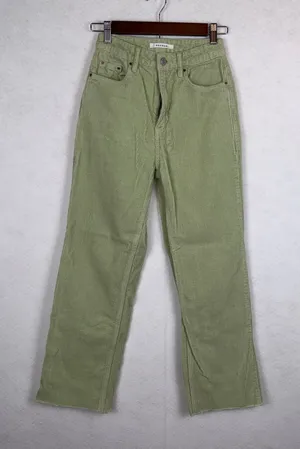 PacSun 90s Boyfriend Corduroy Pants Womens 24 Sage Green High Waisted Raw Hem thumbnail 1