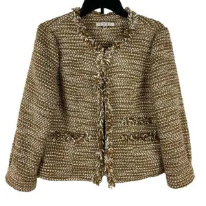 CAbi Tan Metallic Phoebe Tweed Boucle Frayed Edge Blazer Jacket Size Medium thumbnail 1