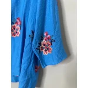Kindred Womens Floral Embroidered Button Up Shirt Top Size‎ 1X Boho Blue Cottage thumbnail 2