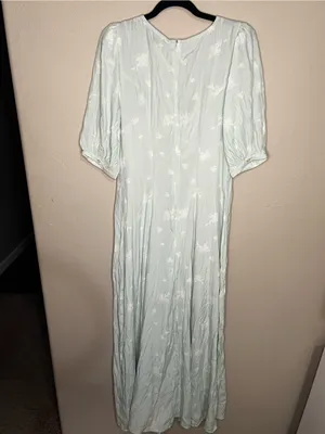 Something‎ Navy Light Teal Chalk Etch Flowers Viscose Romantic Maxi Dress thumbnail 10