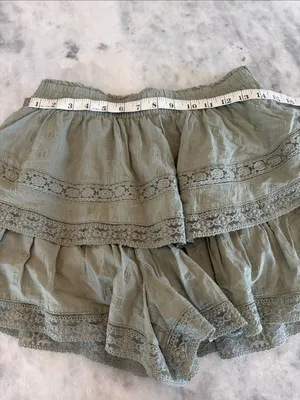Altar'd State Sage Green Tiered Lace-Trim Mini Skirt (This is shorts!) thumbnail 6