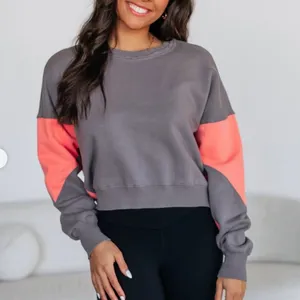 Mono B Cotton cropped Gray and coral color block Sweatshirt Large thumbnail 2
