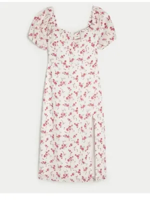 Hollister White Midi Dress with Pink Floral Print thumbnail 4
