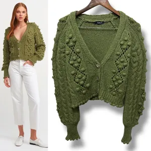 176 Dilvin | Turkey EUC Knit Bobble Olive Green Cable Cardigan Sweater (size M) thumbnail 2