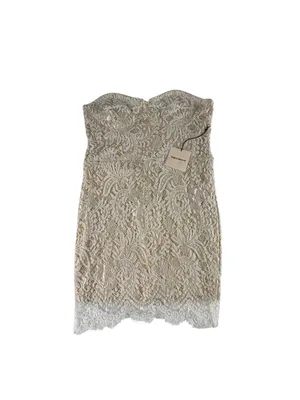 Superdown Kendall Lace Mini Dress L White Cream Strapless Eyelash Lace Bodycon thumbnail 5