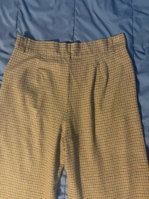 Women's Beige Black Check Pleated Wide-Leg Dress Pants Button Accent XL thumbnail 7