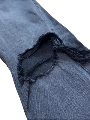 KanCan Women’s 7/27 Black Distressed High Rise Wide Leg Button Fly Denim Jeans thumbnail 6