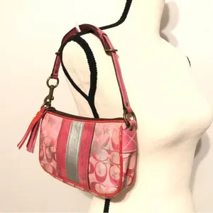 COACH Vintage Y2K Mini Monogram Suede/Leather Trim Canvas Shoulder Bag Hot Pink thumbnail 7